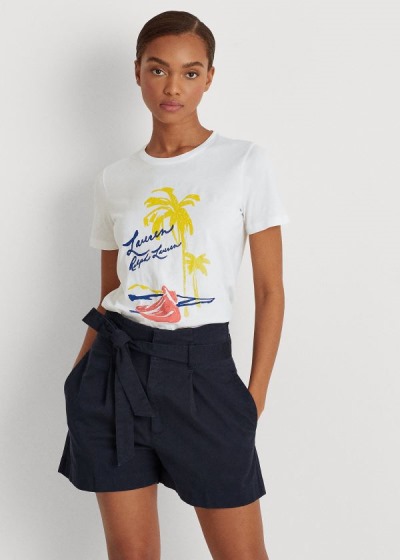 Women's Ralph Lauren Print Cotton-Blend T Shirts | 356027ADV